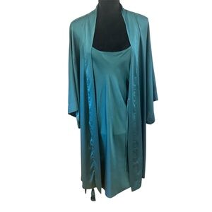 Natori Gown and Robe Set Size M/L With Belt Emerald Green Knee Length
